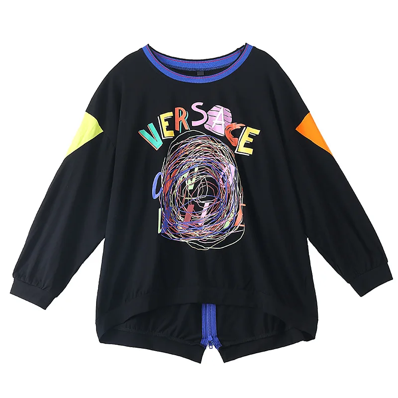 

European style zipper on backside woman loose fashion Hoodies O neck Long sleeves streetwear tees and tops female Yalabovso