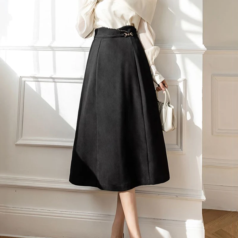 

Юбка-трапеция женская с высокой талией, Офисная уличная одежда с бисером, Офисная дамская юбка средней длины в Корейском стиле ретро