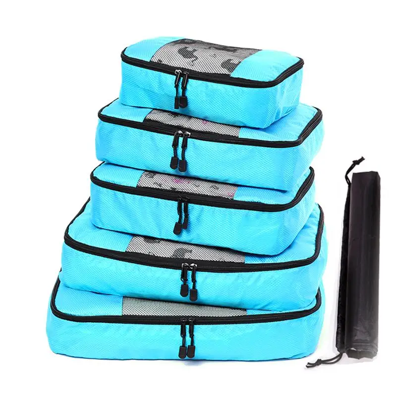 SQUARE BLUE 5 SET Мужская/Женская/Роскошная/большая дорожная сумка, органайзер, компрессионная упаковка, кубики, сетчатая ткань, упаковка для багажа, кубики, наборы органайзеров, дорожные сумки - Цвет: SQUARE BLUE 5 SET