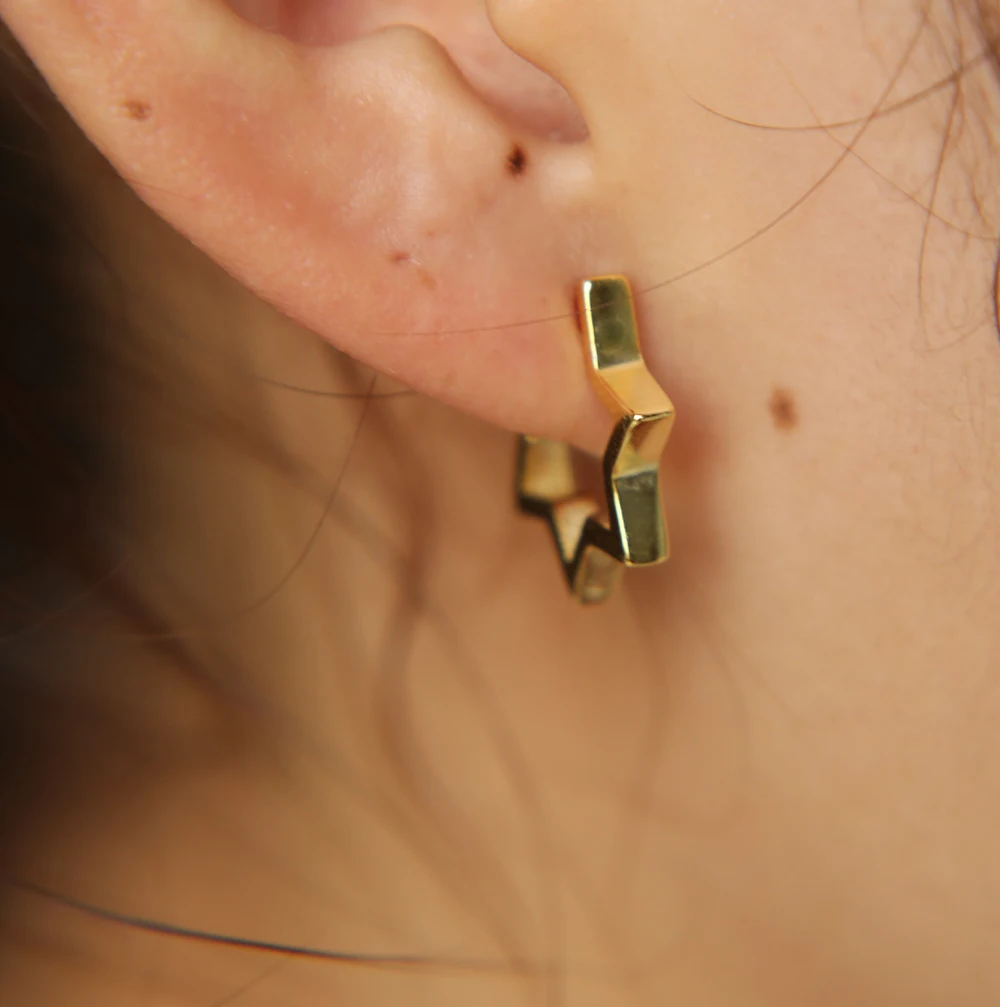 Женские серьги гвоздики из серебра 925 пробы золотистого цвета|star earrings|designer