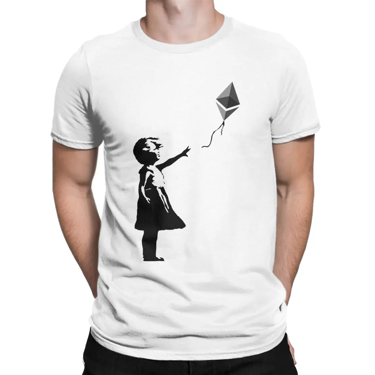 

Футболки Ethereum с воздушным шаром для девушек Бэнкси, футболки с принтом биткоинов для мужчин, Крейзи криптовалюты, 100% хлопок, футболки, футбо...