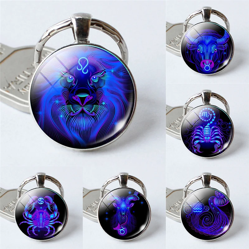 

New Zodiac Sign Keychain 12 Constellation Leo Virgo Libra Scorpio Sagittarius Pendant Double Face Keyring Key Holder Birthday