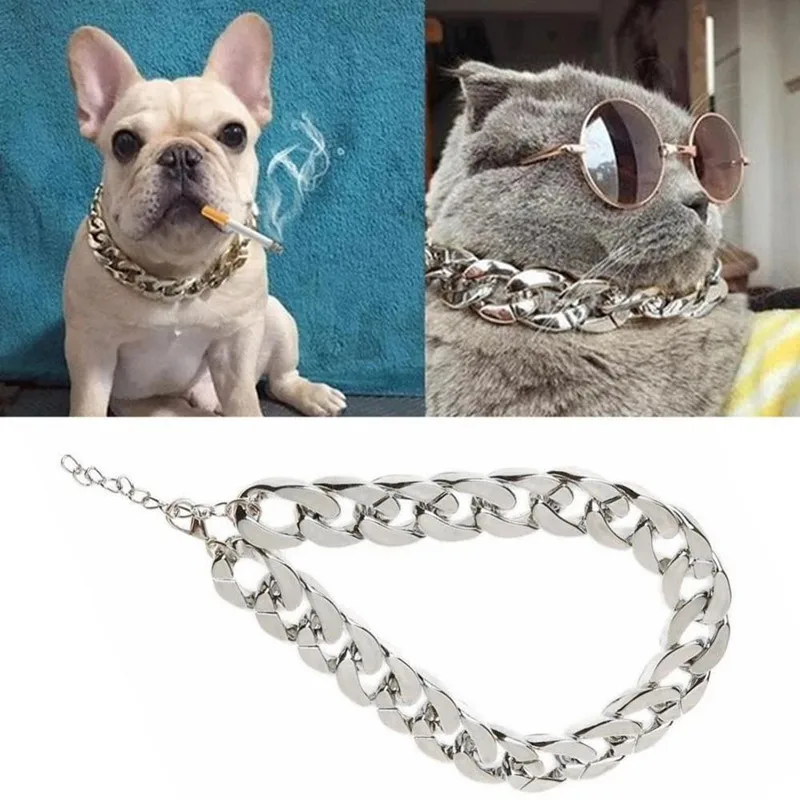 Прочный металлический ошейник для домашних питомцев золотистый большого