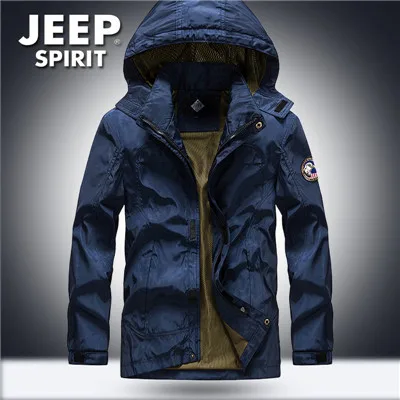 JEEP SPIRIT военная куртка мужская повседневная с капюшоном воротник сетчатая юбка пальто Мужская Плюс Размер M-4XL Верхняя одежда летняя куртка - Цвет: Dark Blue