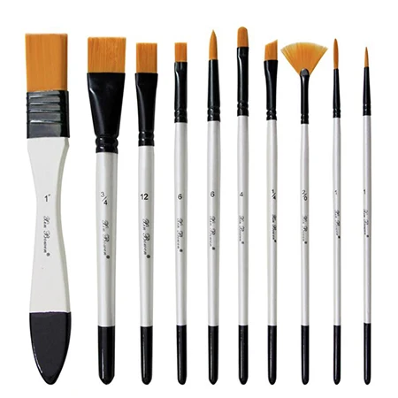 10pcs Nylon Hair Pen Canvas packaging Set Pearl White Oil Brush Multi-type Head Set for Watercolor Painting Brush Set Artist 10Pcs/Set - Цвет: 10pcs