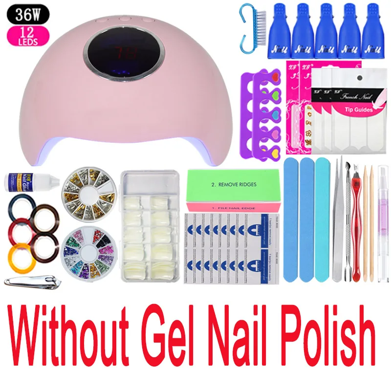 36w no Nail polish Набор для ногтей 54/48/36 Вт светодиодный потолочный светильник комплект Сушилка для ногтей 10 видов цветов УФ Гель-лак 1 база 1 топовое покрытие ружье гвоздя набора без каких-либо лак для ногтей витхно Лампа Комплект - Цвет: 36w no Nail polish