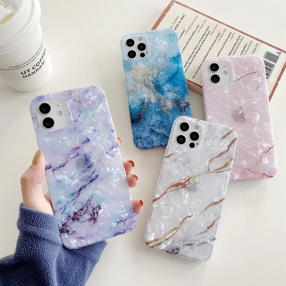 

Shell pattern marble half-covered soft phone case protective c For I Phone7/8/SE/XS/XR/12MINI/12PROMAX/11/11PRO/XSMAX/11PROMAX