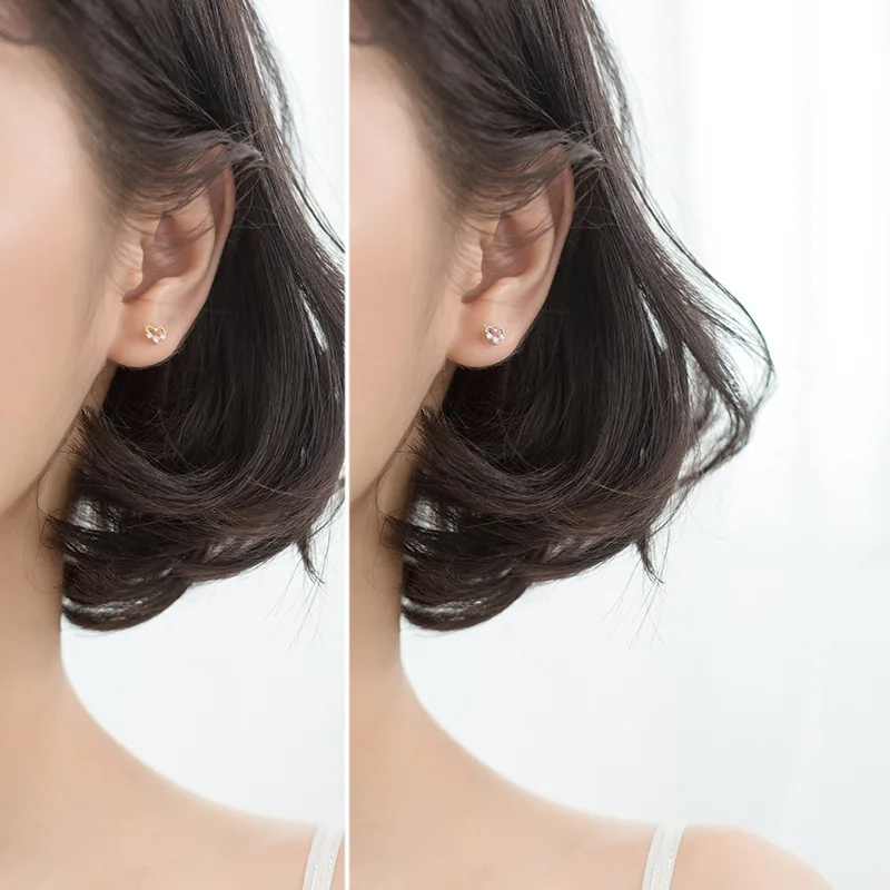 

Ginin 925 Sterling Silver Earring Female Korean Fresh Zircon Studded Hollow Mini Lovely Girly Heart-Shaped Stud Earrings Jewelry