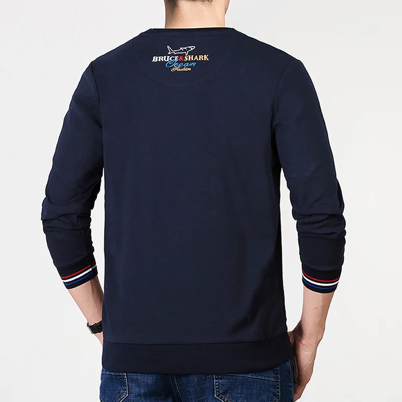 Брюс и Акула длинный рукав для мужчин размера плюс M To3XL 4XL хлопок 95% модная повседневная мужская высокая круглая 2355 с вышивкой