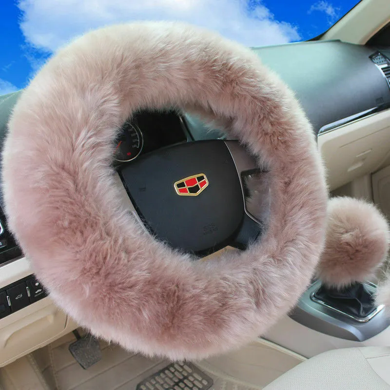 3PCs Universal Car Plush Cover Fuzzy Steering Wheel Wool Fur Mat Gear Knob Shifter Brake | Дом и сад