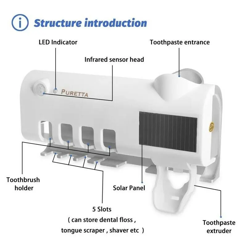 

UV Light Toothbrush Sterilizer Automatic Toothpaste Squeezers Bathroom Accessories Toothbrush Holder Wall Toothpaste Organizer