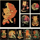 Японские постеры и принты самурайского кота, рамен, ностальгия, качественные Мультяшные картины на холсте, животные, настенные картины для домашнего декора