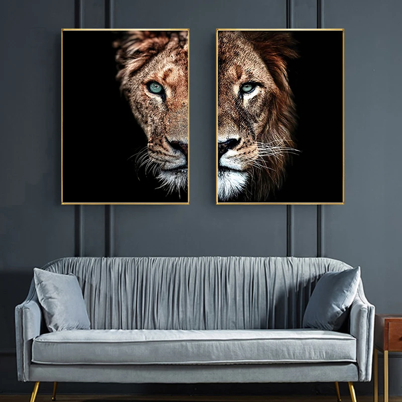 

Lion and Lioness Canvas Paintings Modern Decorative Posters and Prints Black White on The Wall Art Pictures for Living Room