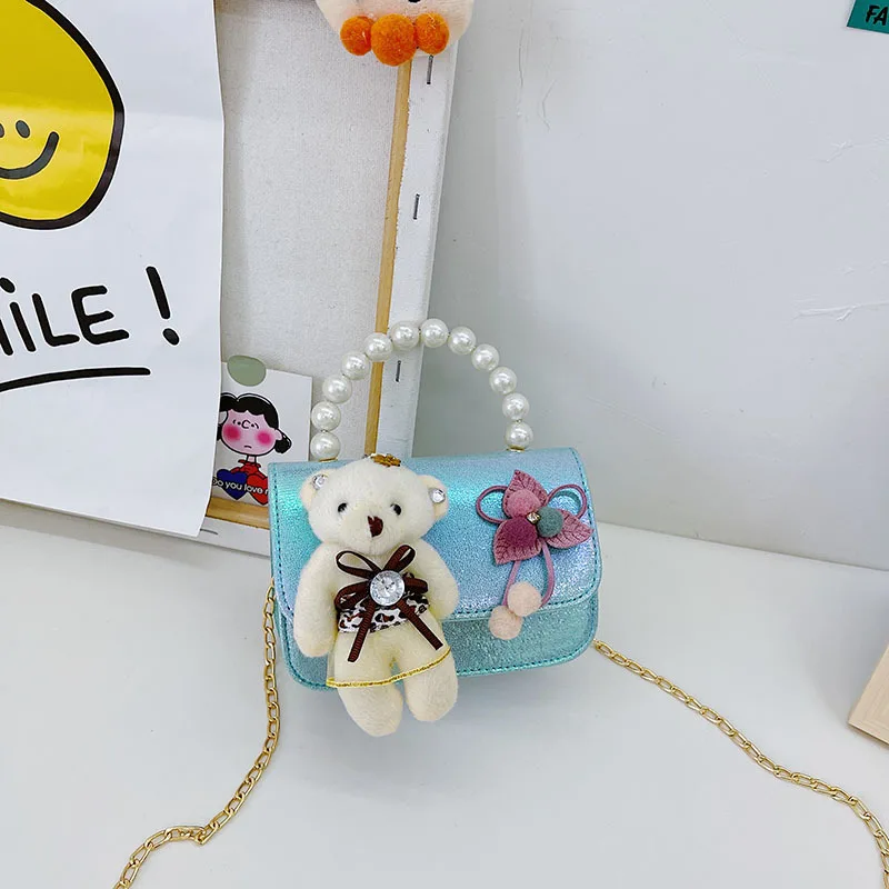 

Pearl Hand Bags Kids Mini Clutch Bag Cute Bear Wallet Crossbody Bag for Baby Girls Small Coin Pouch Kid Money Bag Purse