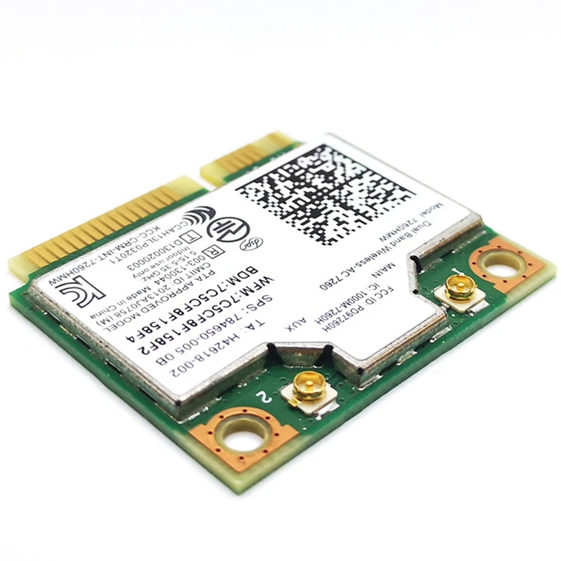 

Wireless Card Dual Band Wireless AC7260 7260HMW 7260AC 867Mbps Half Mini PCI-E 802.11Ac 2X2 Wifi Bluetooth4