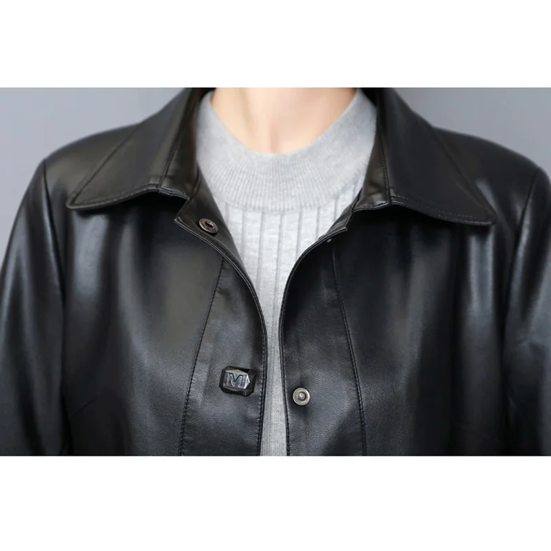 Женский Длинный тренчкот из искусственной кожи с отложным воротником Осень зима