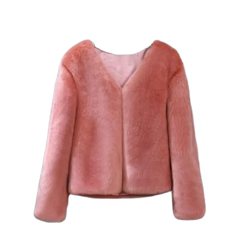 

Women winter fur coat elegant fashion large size long sleeve solid color warm short coat loose casual Artificial fur jacket 417