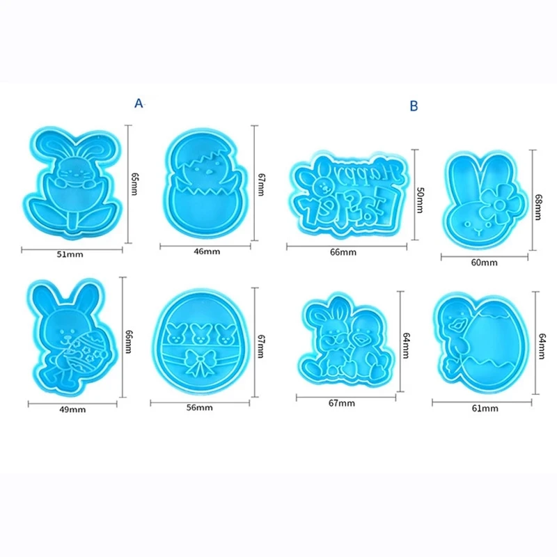 

4pcs/set Blue Easter Egg Shape Animal Plastic Fondant Cookie Cutter Biscuit Cake Mold Cake Decoration