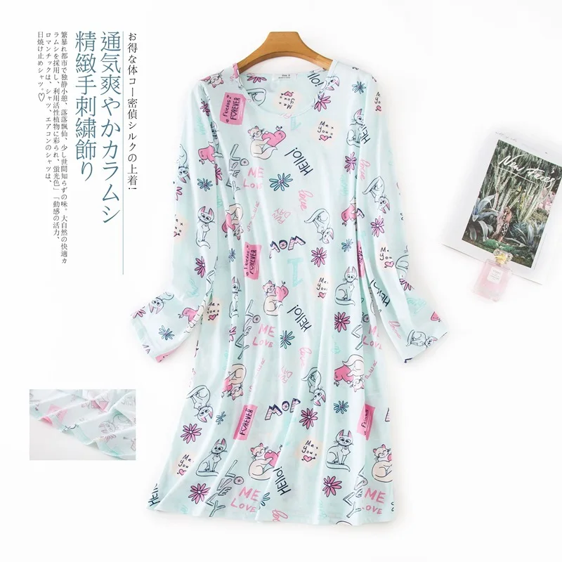 Милые трикотажные хлопковые рубашки женские ночные сорочки с длинными рукавами