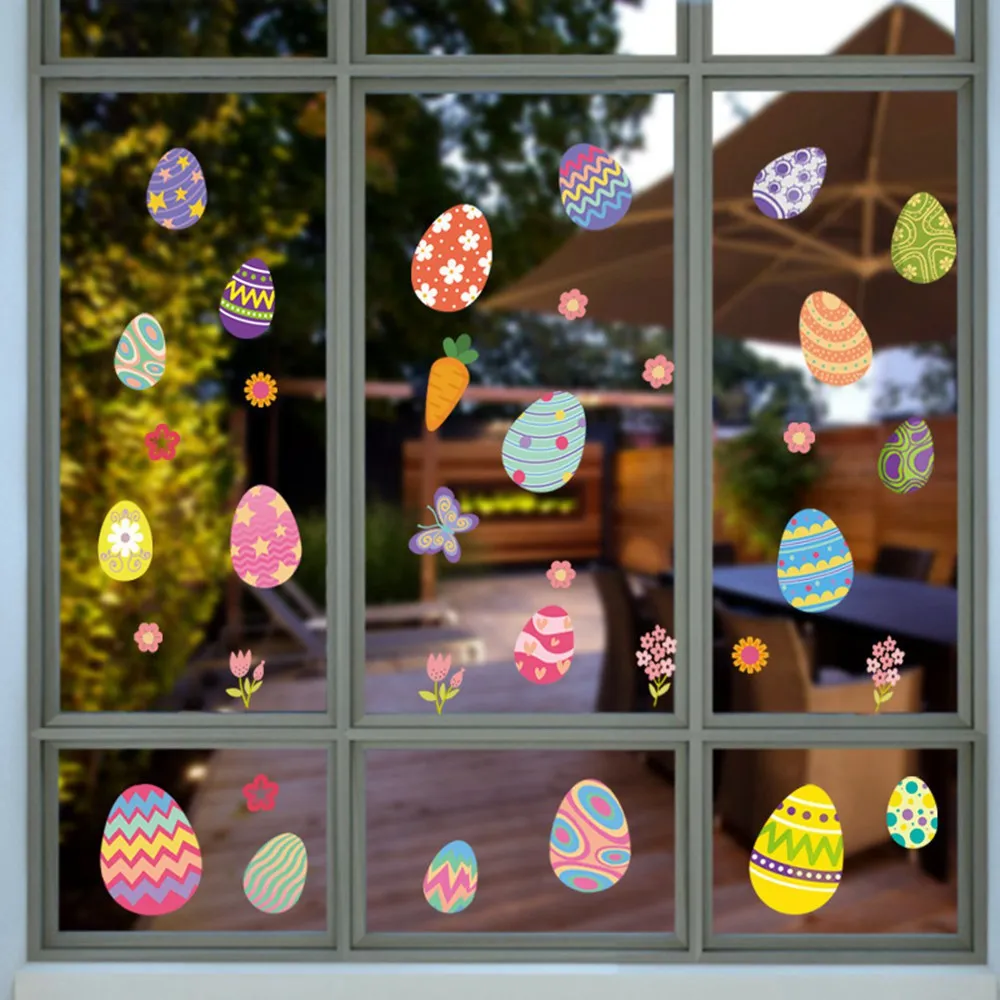 

Happy Easter Decoration for Home Bunny Colorful Rabbit Eggs Chick Wall Stickers Electrostatic Window Posters Kids Room DIY Decal