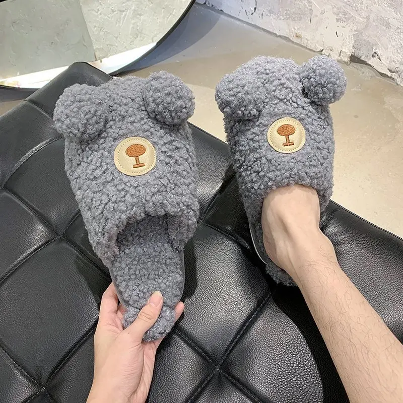 Корейский стиль Сезон весна Домашняя обувь с милым плюшевым мишкой Женская на