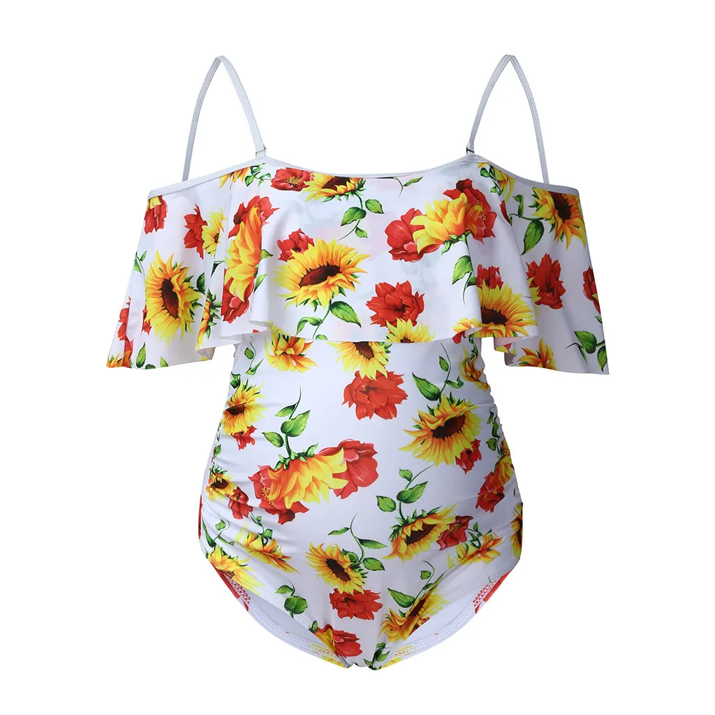 Для женщин беременных танкини принт бикини купальник пляжный костюм с оборками