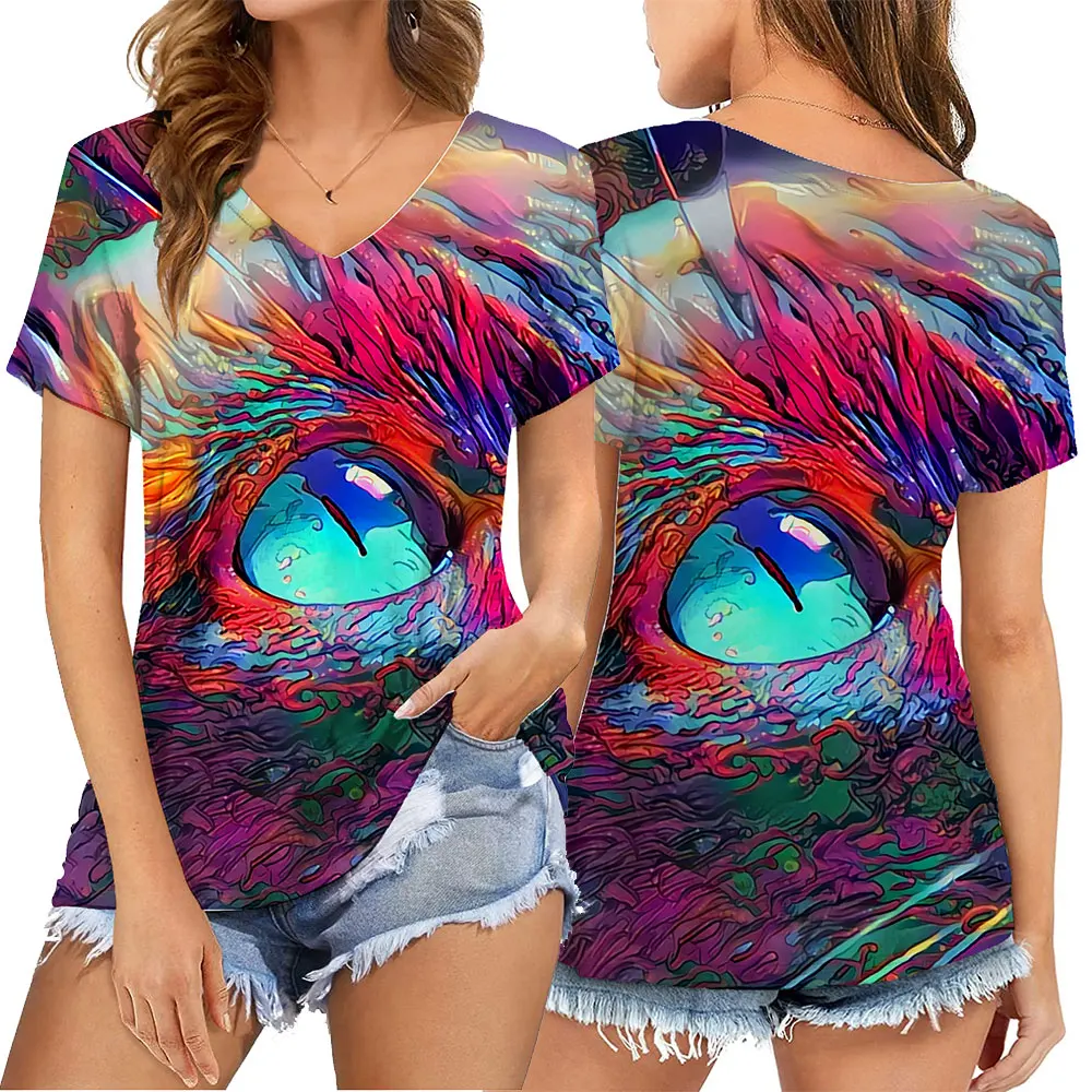

Demon Eye T Shirt Bohemian Style Floral Print Women T Shirt Short Sleeve V Neck Loose Women Tshirt Ladies Summer Tops Clothes.