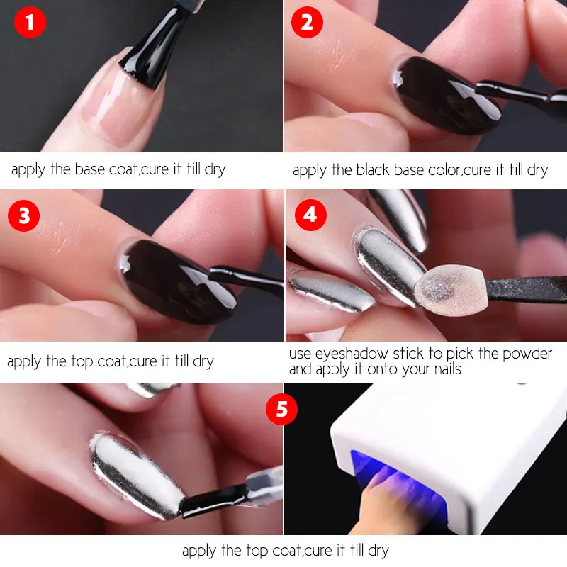 Modelones голографическая пудра для ногтей Серебряная зеркальная блестящая высокого