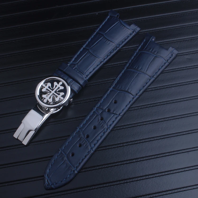 Черный, коричневый, синий браслет из натуральной кожи(подходит) Patek philpe Nautilus 25 мм x 14 мм - Цвет ремешка: Blue silver buckle