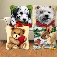 animal series latch hook rug kits dogs 3d segment embroidery pillow wool cross stitch carpet embroidery diy pillow knooppakket