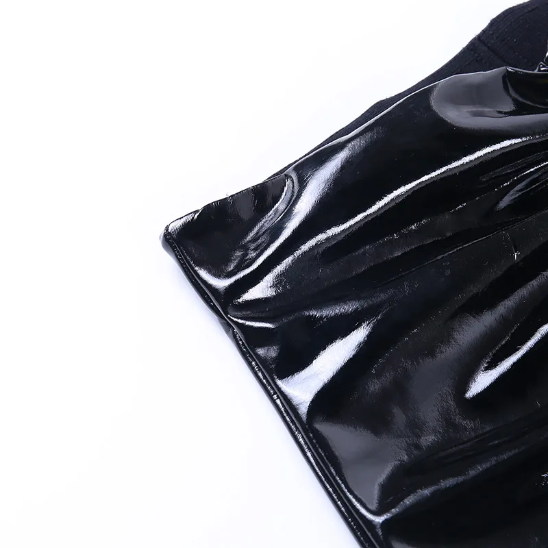 

Women Sexy High Waisted Skinny Pants Stretchy Faux Leather Leggings Punk Goth Stacked Ruched Gathered PU Shiny Trousers