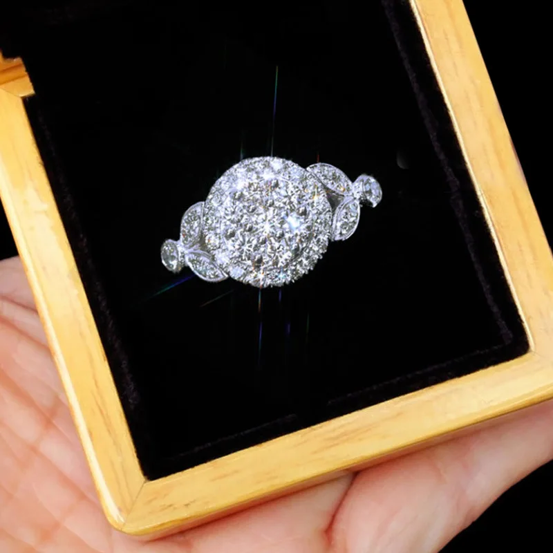 

Luxury Female White Crystal Stone Ring Charm Silver Color Wedding Rings For Women Trendy Bride Round Zircon Engagement Ring