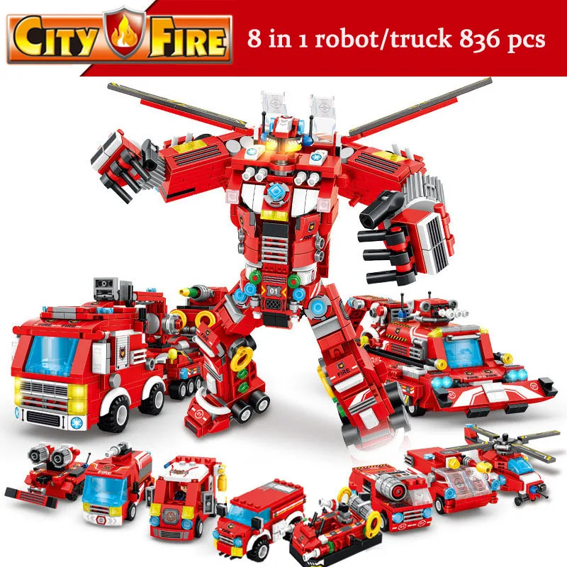 

Новый 836 шт. 8In1 город пожарная машина робот строительных блоков в форме миньона Джорджа из мультфильма "35 стилей для мальчиков игрушки Кирпи...
