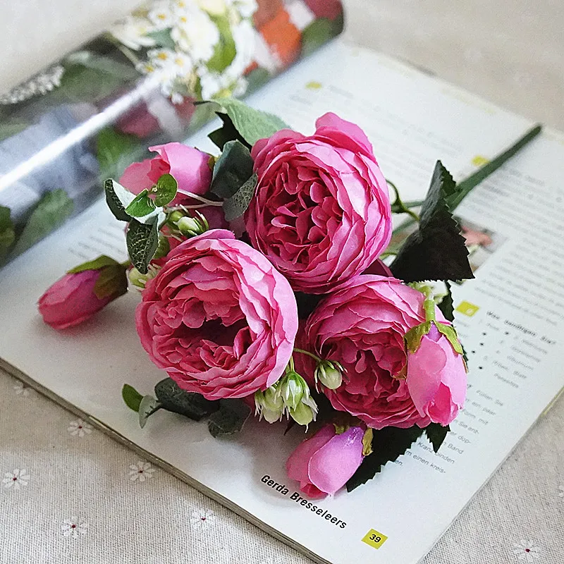 Искусственные шелковые пионы 5 шт. /букет|Искусственные и сухие цветы| |