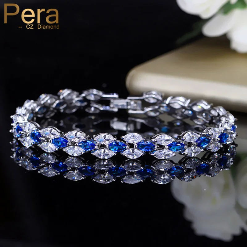 

Pera Trendy Royal Tennis Prom Party Bracelets Big Marquise Blue Cubic Zirconia Stone Setting Silver Color Jewelry for Women B115