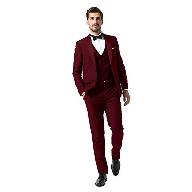 

Men's Slim Fit Suits Classic 3 Piece Jacket Vest and Pants Set Formal Business Tuxedo Groom Wedding Blazer costume homme mariage