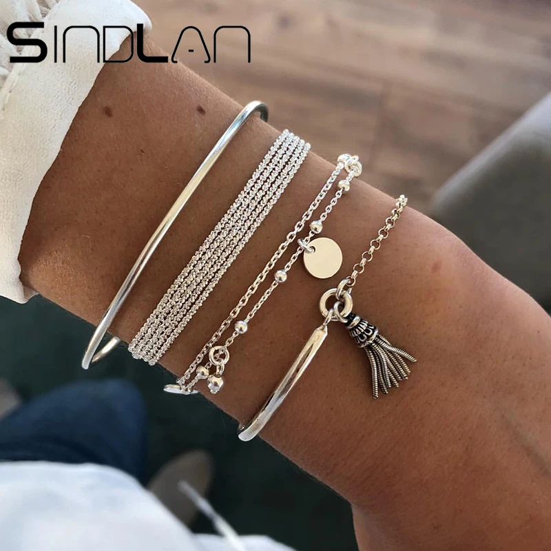 Sindlan 4 шт. простой многослойный браслет для женщин индивидуальный Комплект