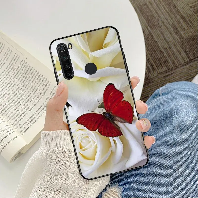 Red butterfly on white roses flower Photo Soft Phone Case For Redmi 5 6 5plus 6Pro 6A S2 4X Redmi 7 7A Cover case Mobile Cover