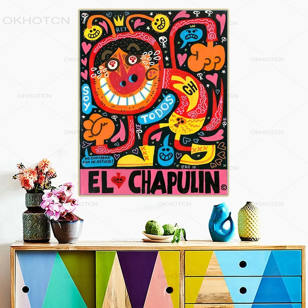 

Canvas Painting Jorge Gutierrez"el Chapulin" Art Print Posters american Mexican Folklore Aesthetic Wall Art Pictures for Bedroom