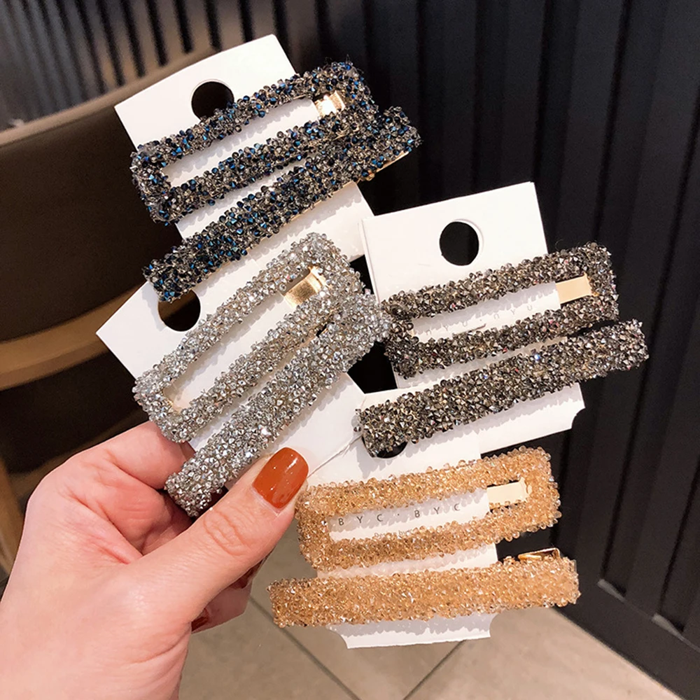 1 Set Strip Rectangular Korea Popular Hair Clips Fashion Woman Rhinestone Shiny Luxury Hairpins BB Clip Styling Tools Barrettes | Красота и