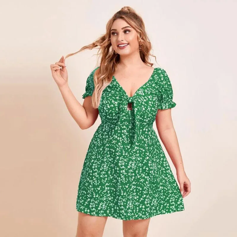 Женское летнее платье оверсайз с V-образным вырезом и цветочным принтом | Женская