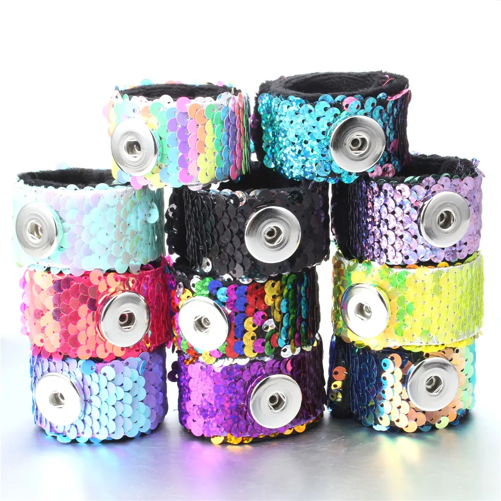 Новейшие ювелирные изделия 18 мм двусторонние блестки застежка-кнопка браслет