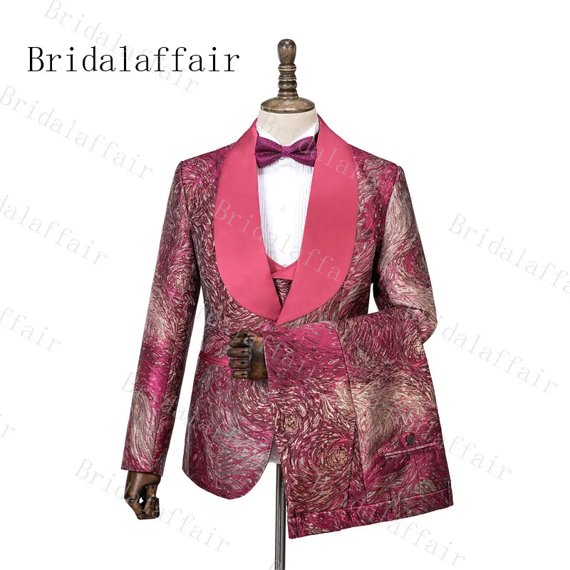 Bridalaffair Galaxy ЖАККАРДОВЫЕ мужские костюмы розового цвета 2019 осенние банкетные