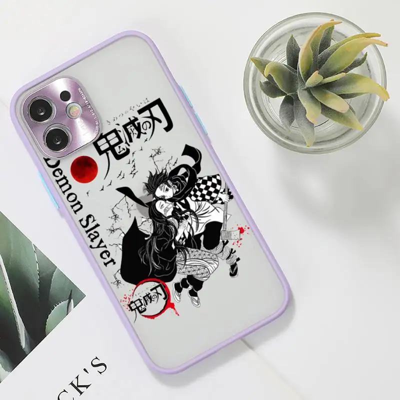 

Demon Slayer Phone Case For iPhone 12 11 Mini Pro XR XS Max 7 8 Plus X Matte transparent Purple Back Cover