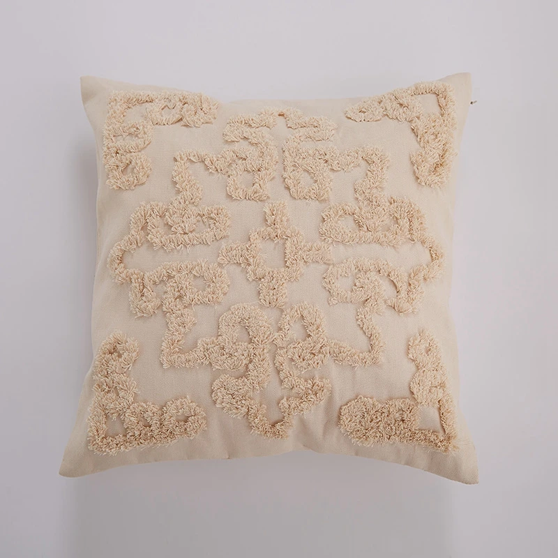 

Beige Cushion Cover Vintage Cotton Linen Floral Moroccan Style Pillow Cover 45x45cm Pillowcase for Seat Chair Home Decoration