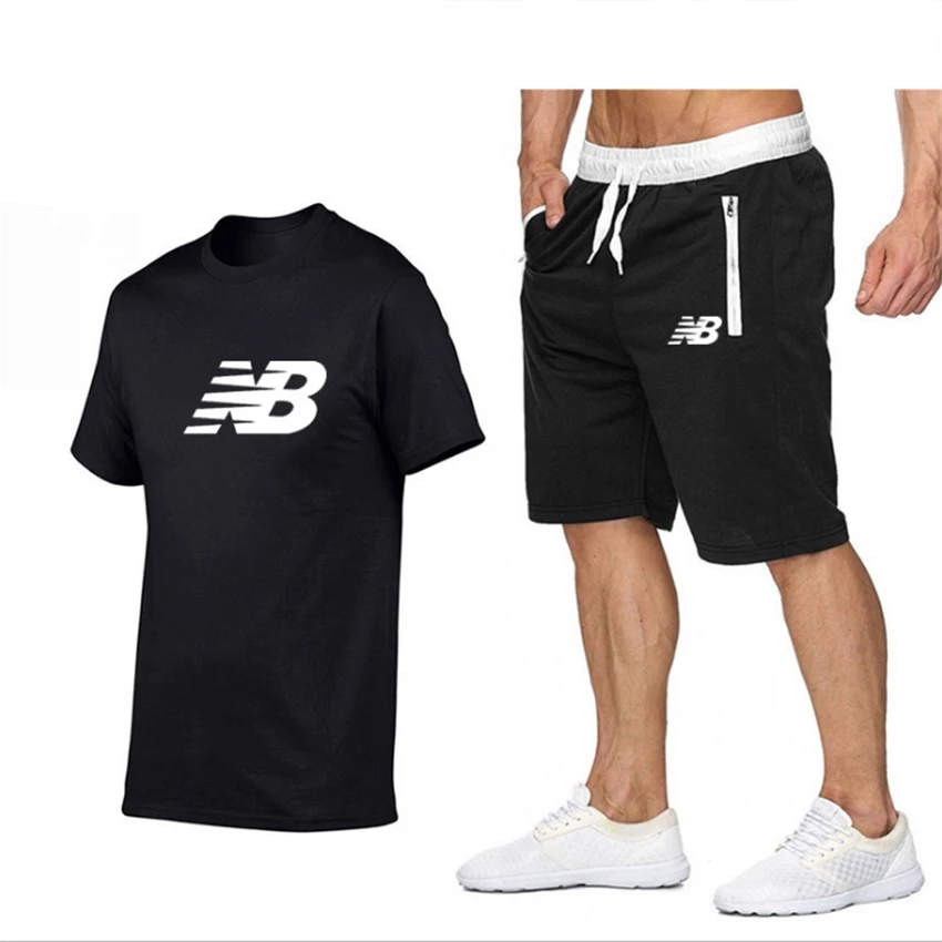 

2021 Popular New Letter Printed Pure Cotton Men's T-shirt + Sports Shorts Set High Quality Pure Cotton T-shirt Sports Running NB