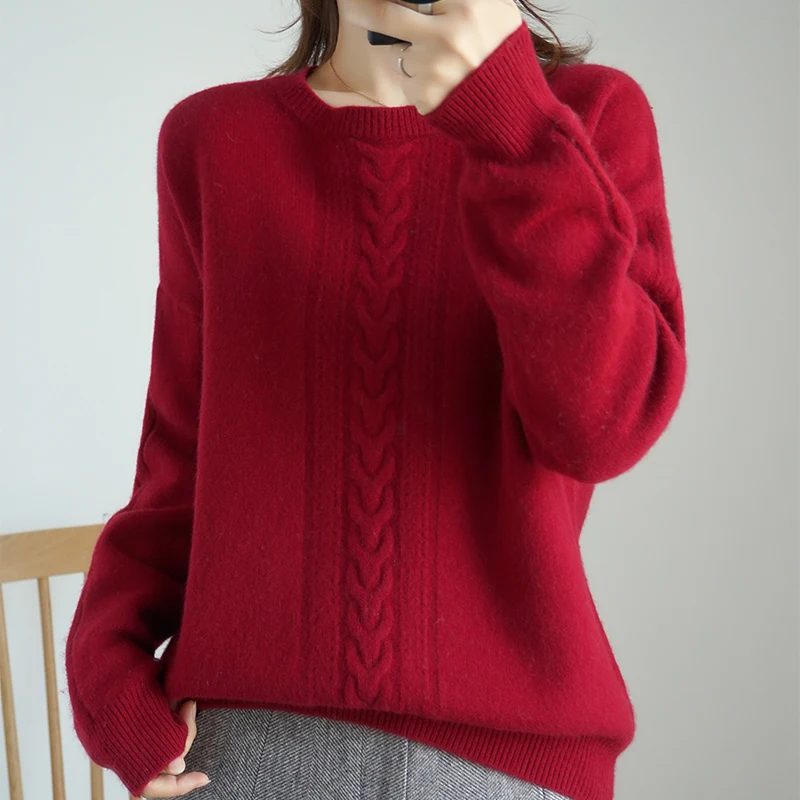 100% кашемировый вязаный пуловер Женский Oneck свитер с длинными рукавами женская