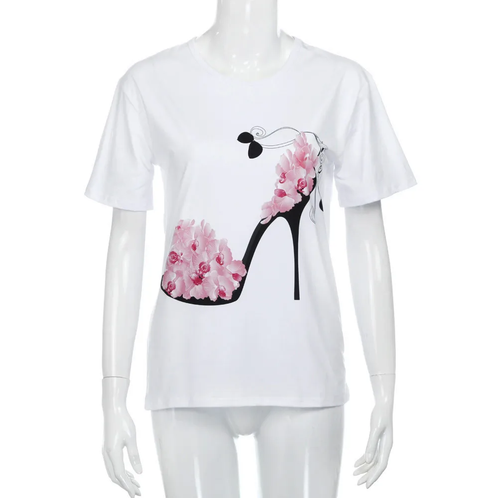 Топы с принтом на высоком каблуке Пляжная Повседневная Свободная рубашка