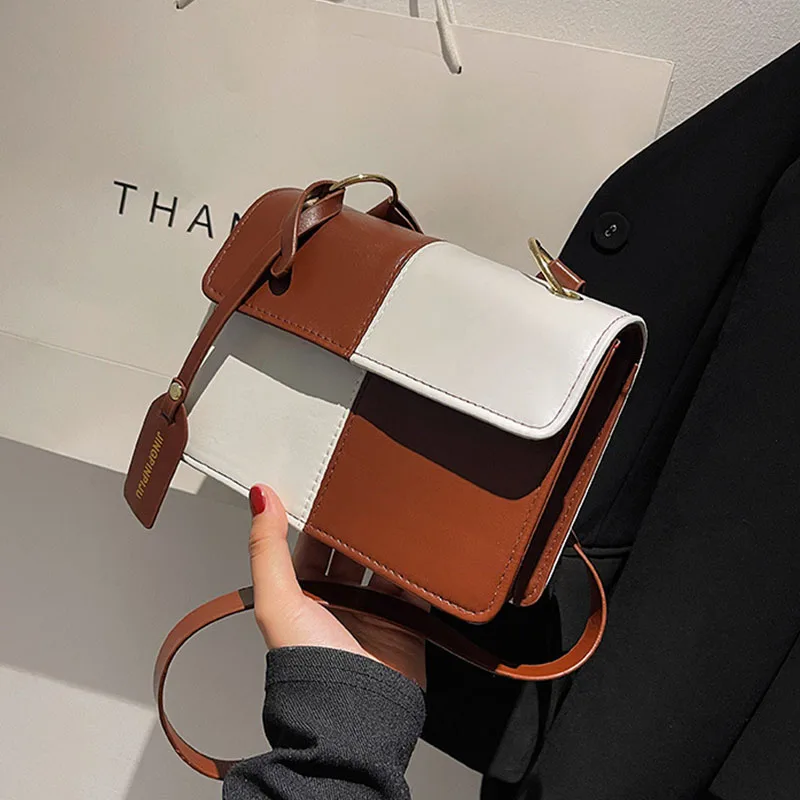 

QIAOSANSAN New Stitching Shoulder Bag Fashion Simple Chain Women's Crossbody Winter Contrasting Color Girl Party High-Quality A