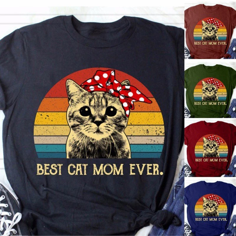EDLPE футболка с надписью Best Cat Mom винтажный подарок на день матери Милая